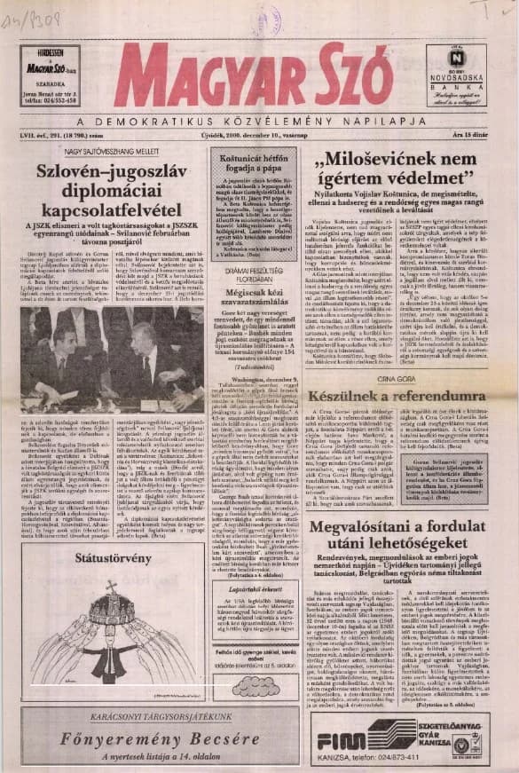 Magyar Szó, 57. évf. 2000. december 10. 291. sz. 1–24. oldal