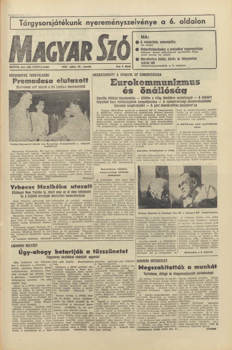 Magyar Szó, 38. évf. 1981. július 29. 206. sz.