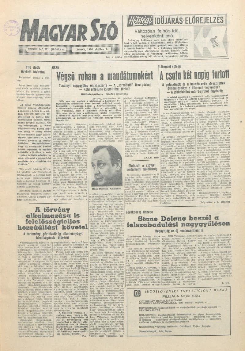 Magyar Szó, 33. évf. 1976. október 1. 271. sz. 1–16. oldal
