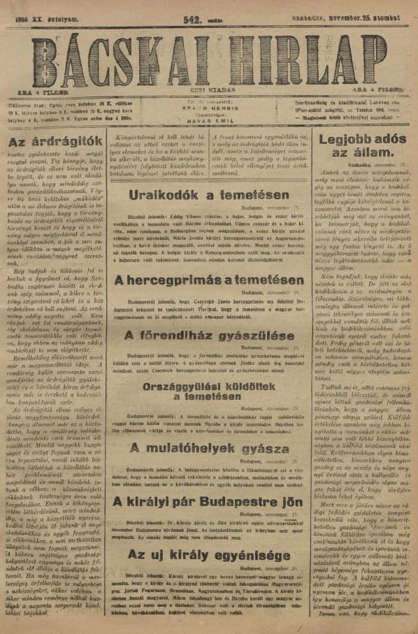 Bácskai Hirlap, 20. évf. 1916. november 25. 542. sz.