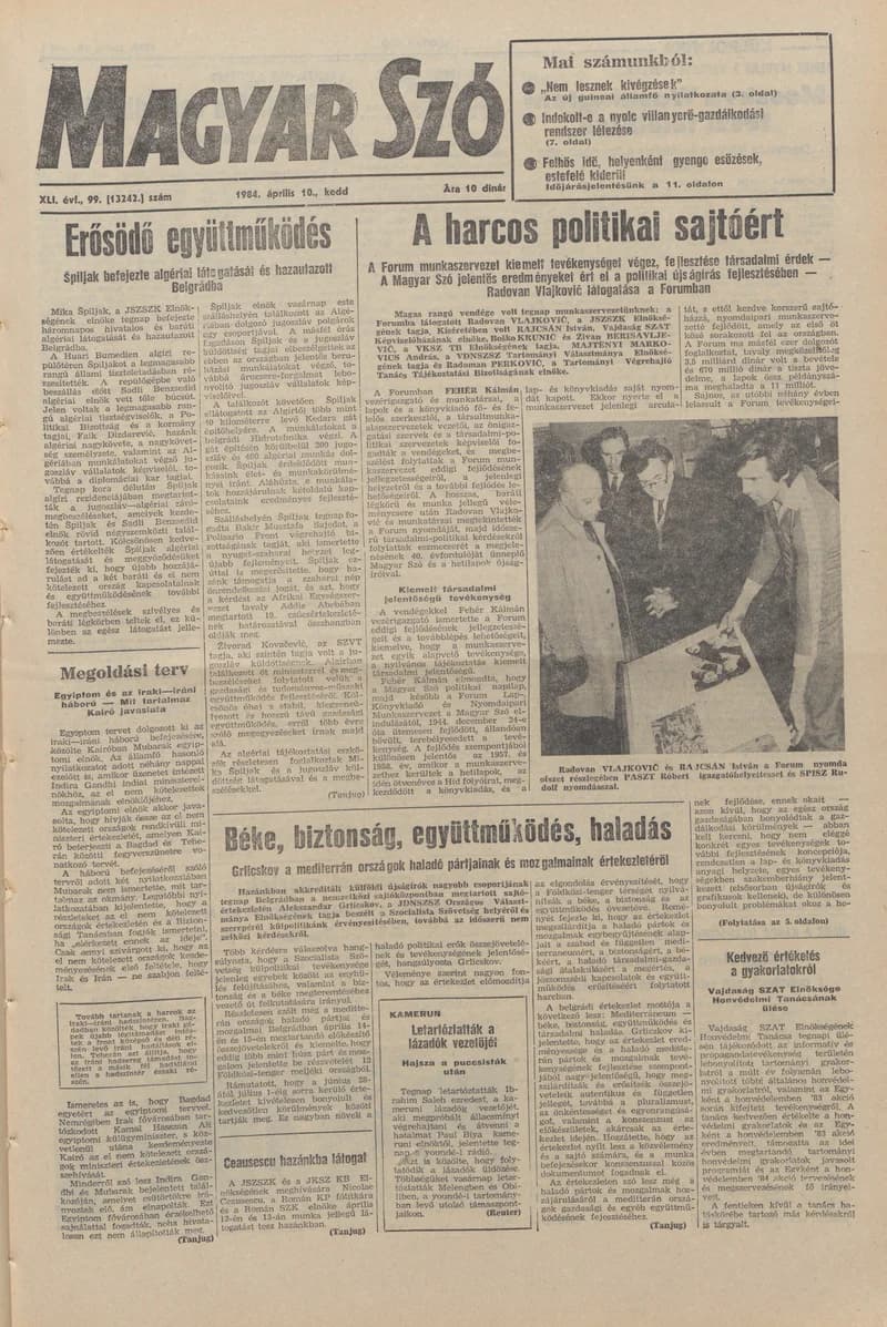 Magyar Szó, 41. évf. 1984. április 10. 99. sz. 1–20. oldal