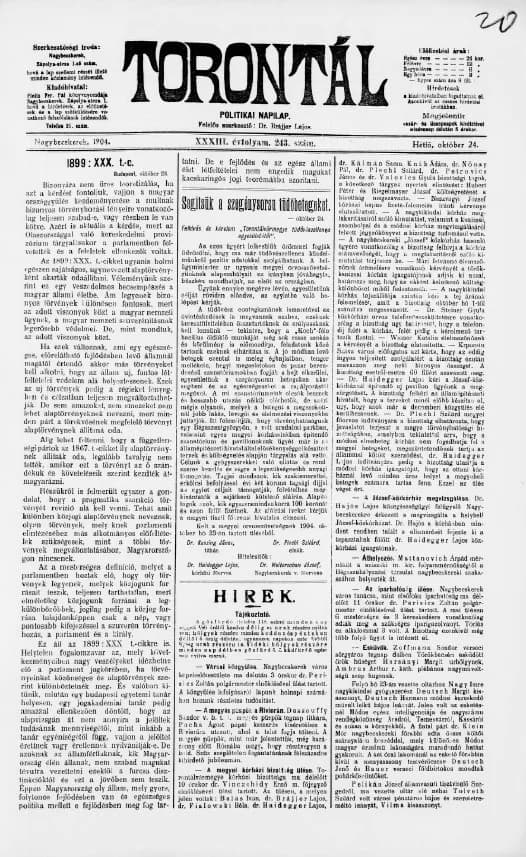 Torontál, 33. évf. 1904. október 24. 243. sz.