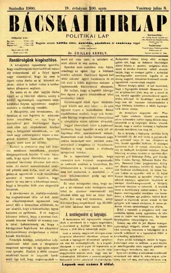 Bácskai Hirlap, 4. évf. 1900. július 8. 100. sz.