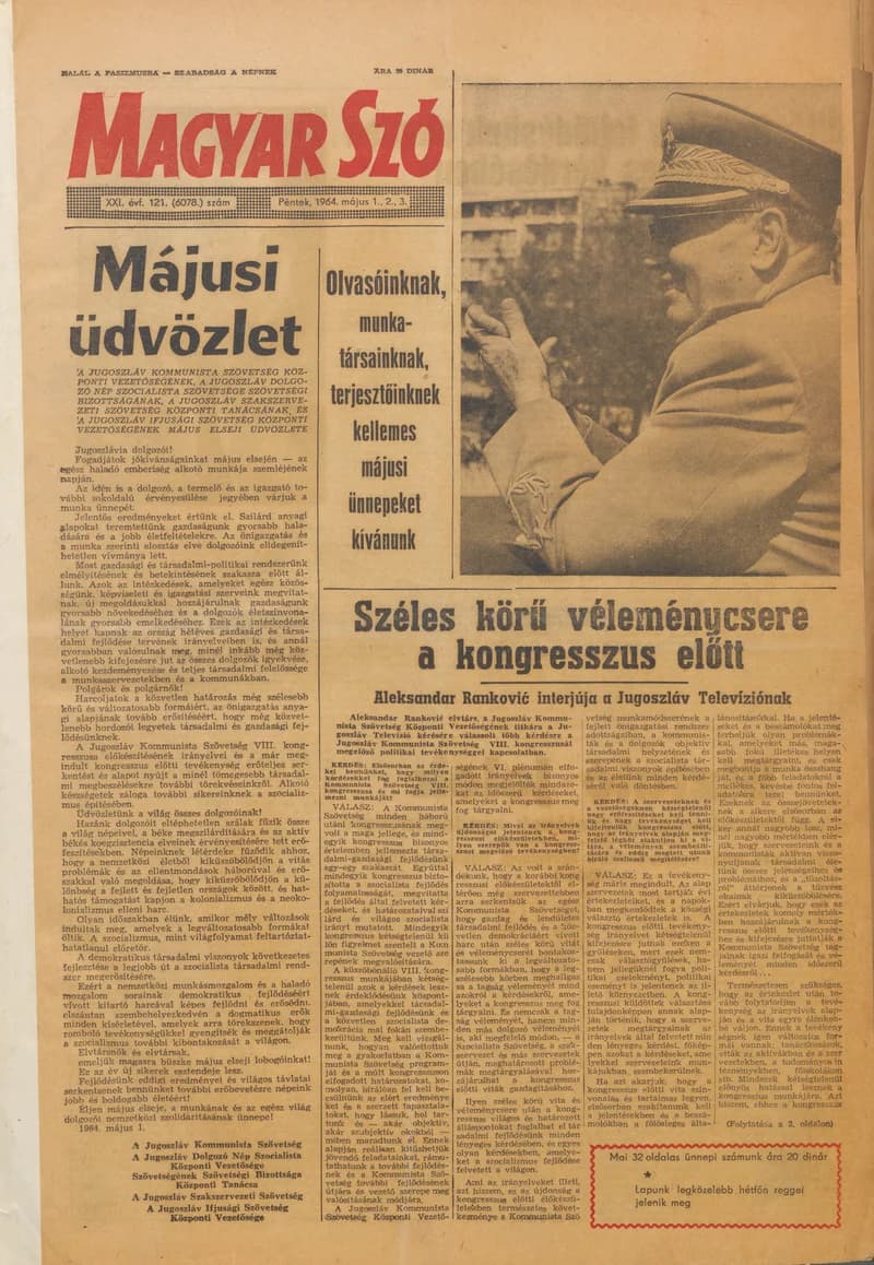 Magyar Szó, 21. évf. 1964. május 1. – 3. 121. sz. 1–32. oldal