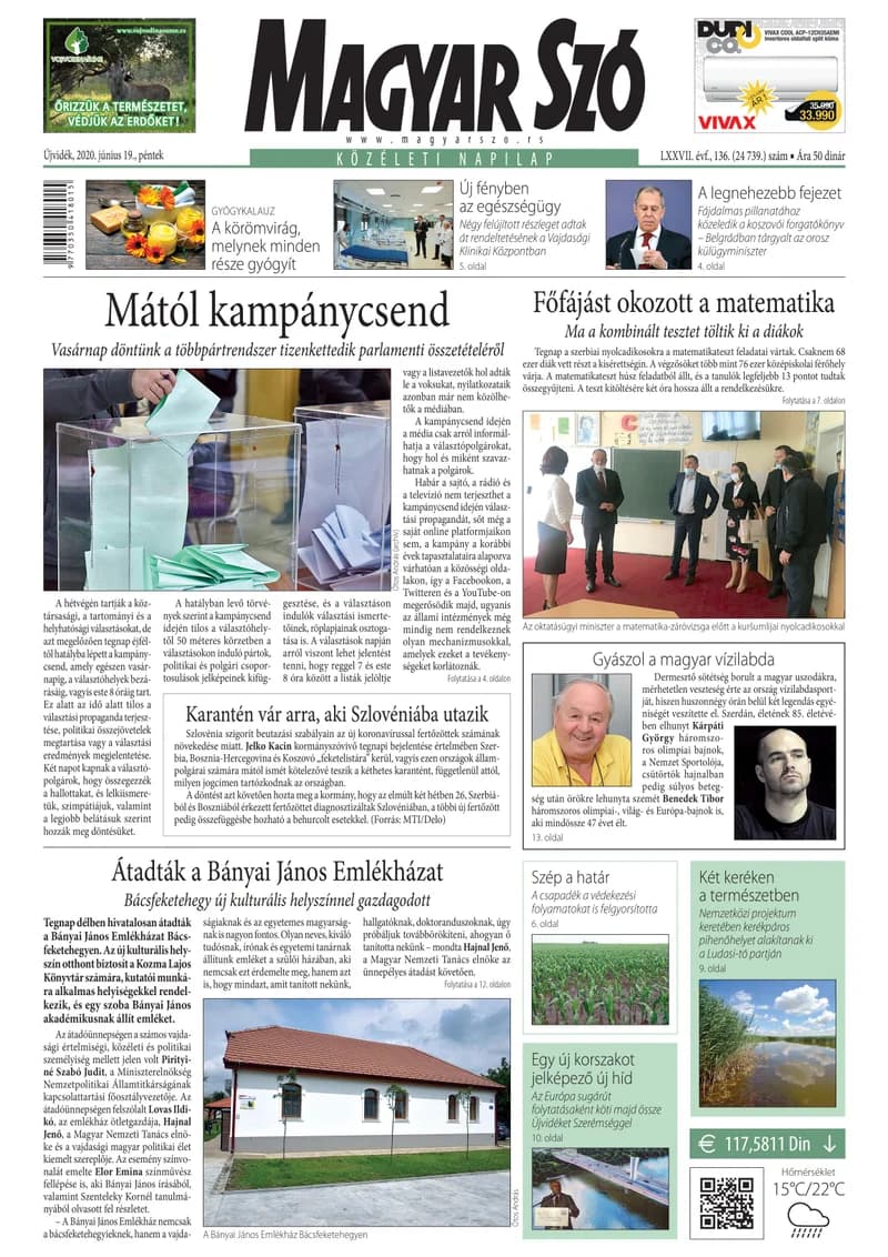 Magyar Szó, 77. évf. 2020. június 19. 136. sz. 1–16. oldal