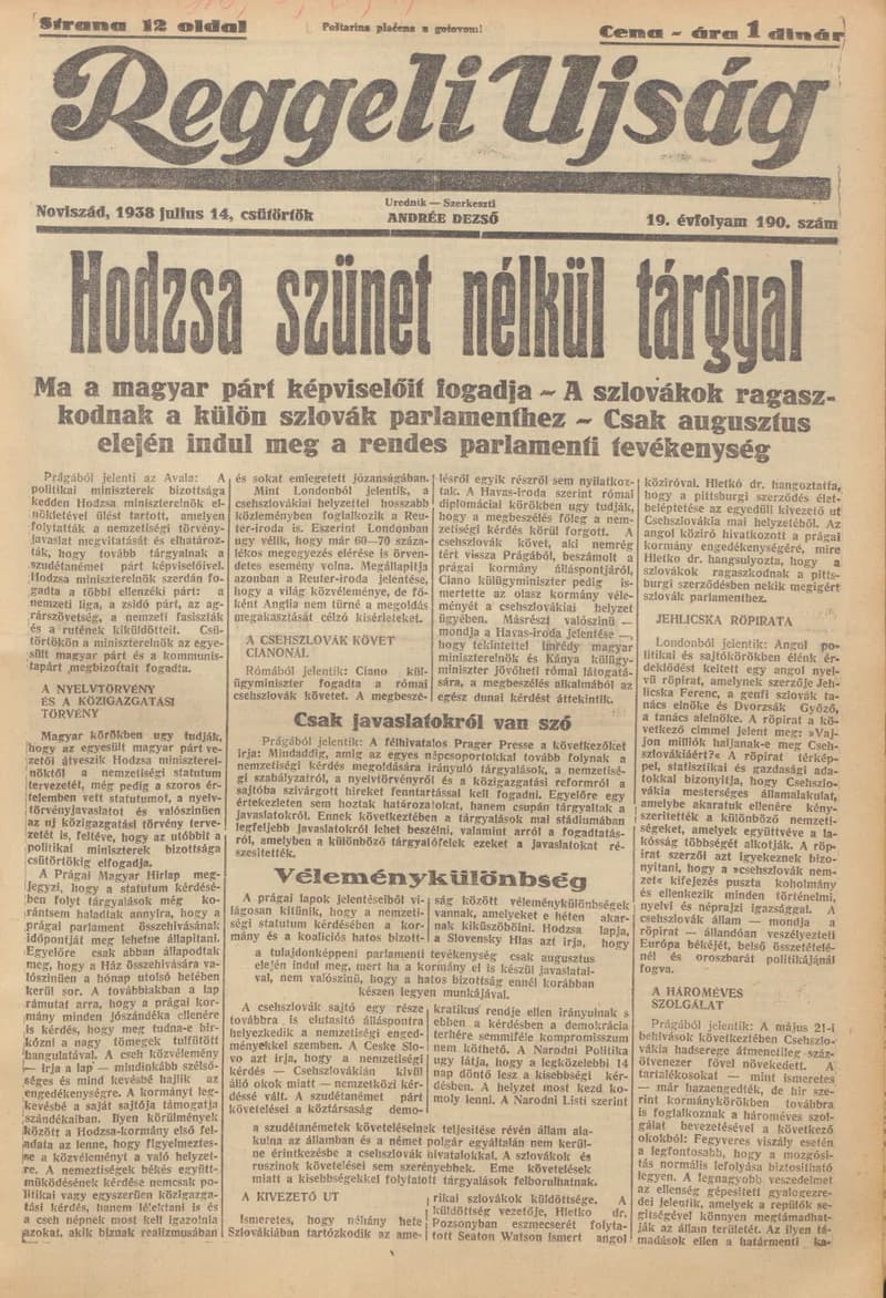 Reggeli Újság, 19. évf. 1938. július 14. 190. sz.