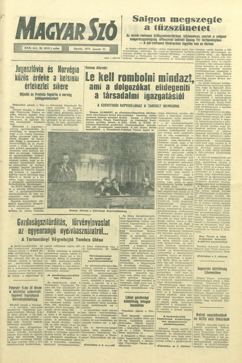 Magyar Szó, 30. évf. 1973. január 31. 29. sz. 1–20. oldal