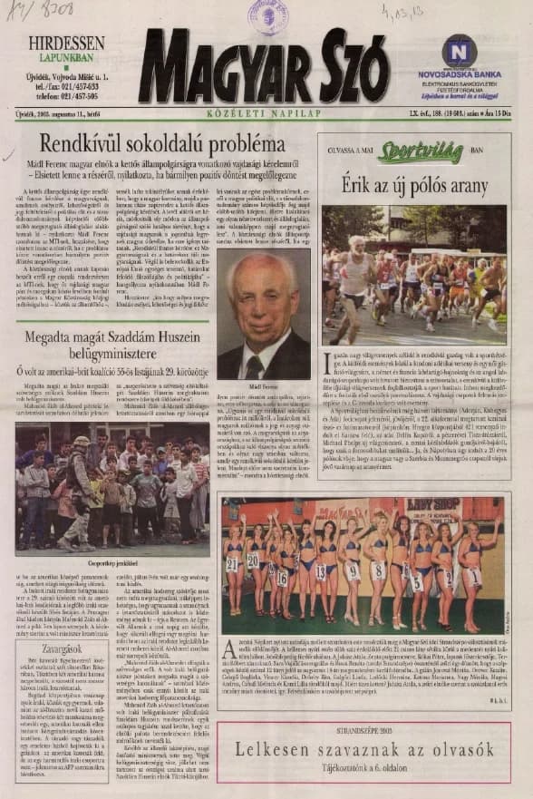 Magyar Szó, 60. évf. 2003. augusztus 11. 188. sz. 1–16. oldal