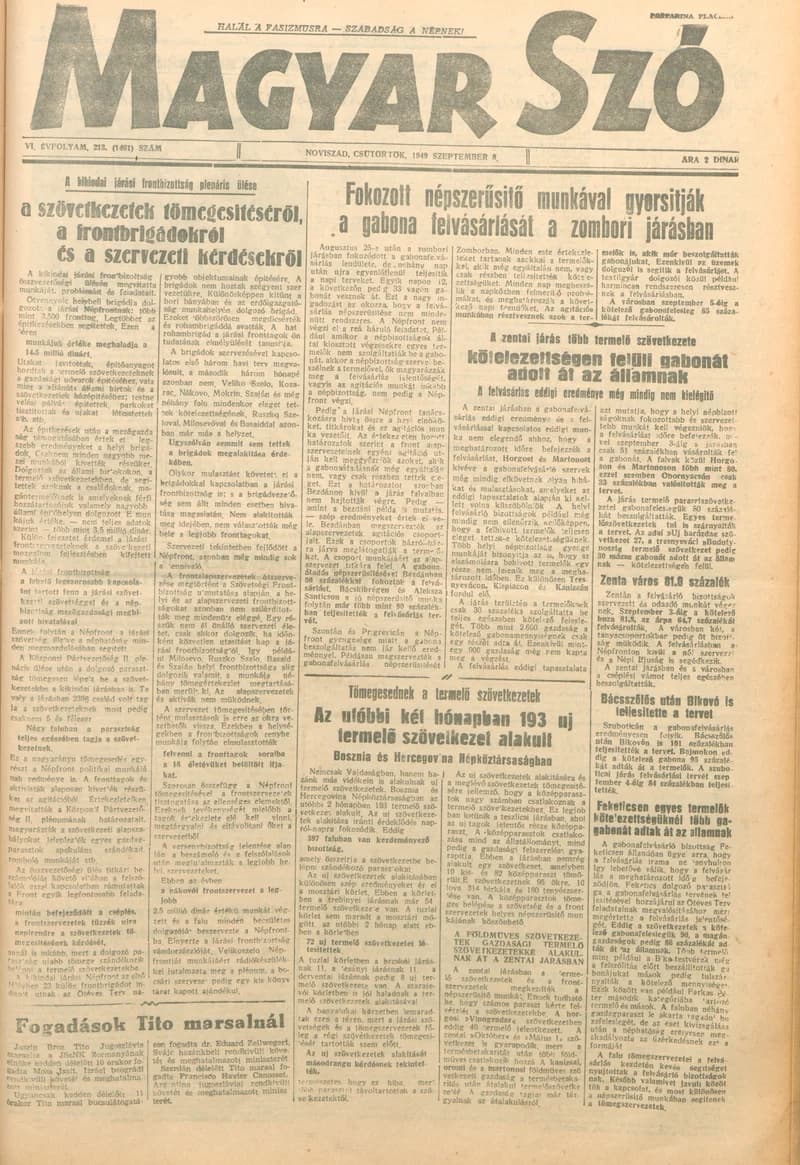 Magyar Szó, 6. évf. 1949. augusztus 8. 213. sz. 1–4. oldal