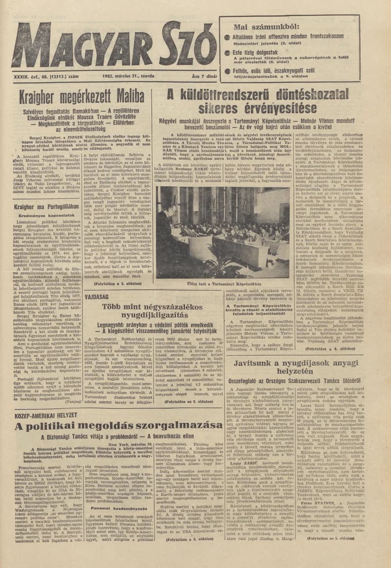 Magyar Szó, 39. évf. 1982. március 31. 88. sz. 1–20. oldal