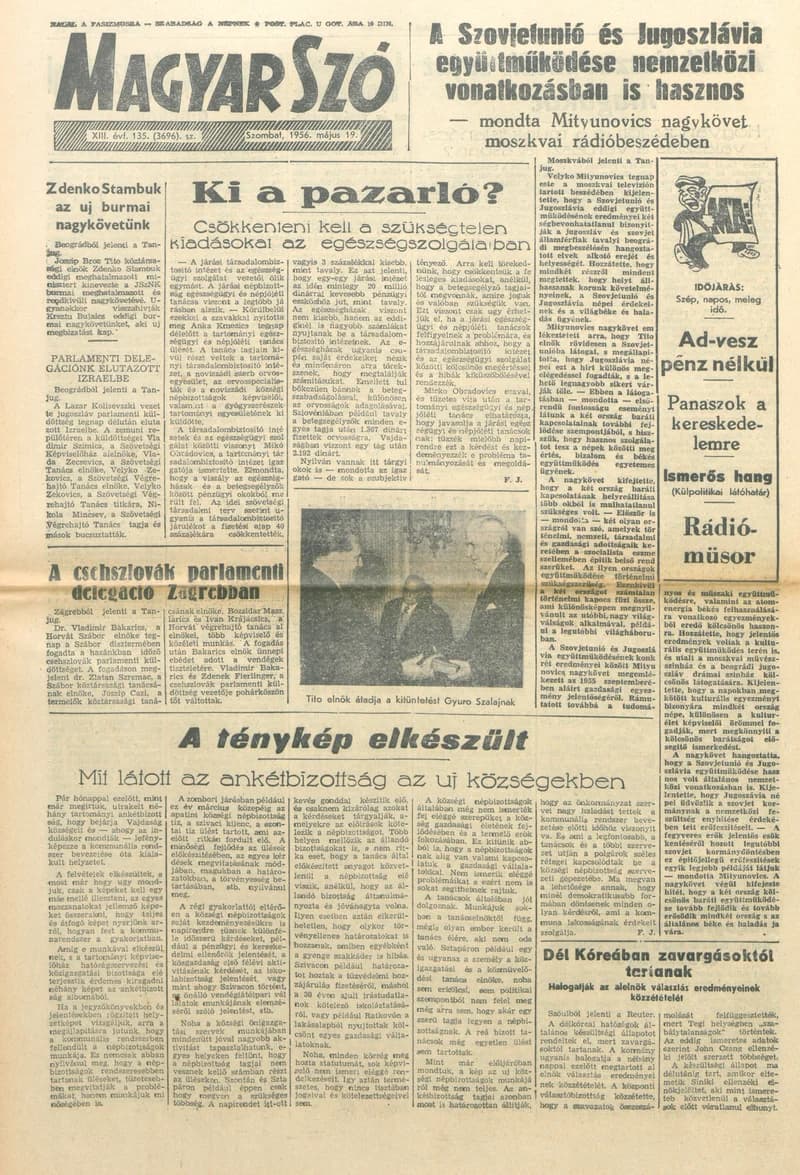 Magyar Szó, 13. évf. 1956. május 19. 135. sz. 1–12. oldal