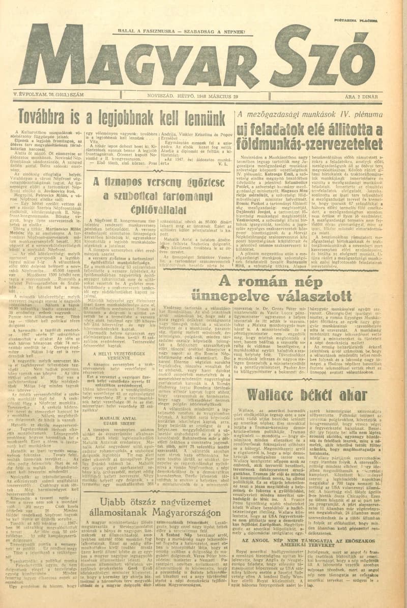 Magyar Szó, 5. évf. 1948. március 29. 76. sz. 1–4. oldal