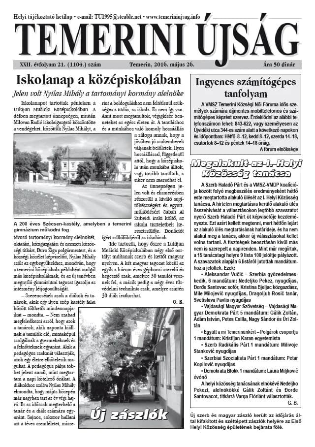 Temerini Újság, 22. évf. 2016. május 26. 21. sz.