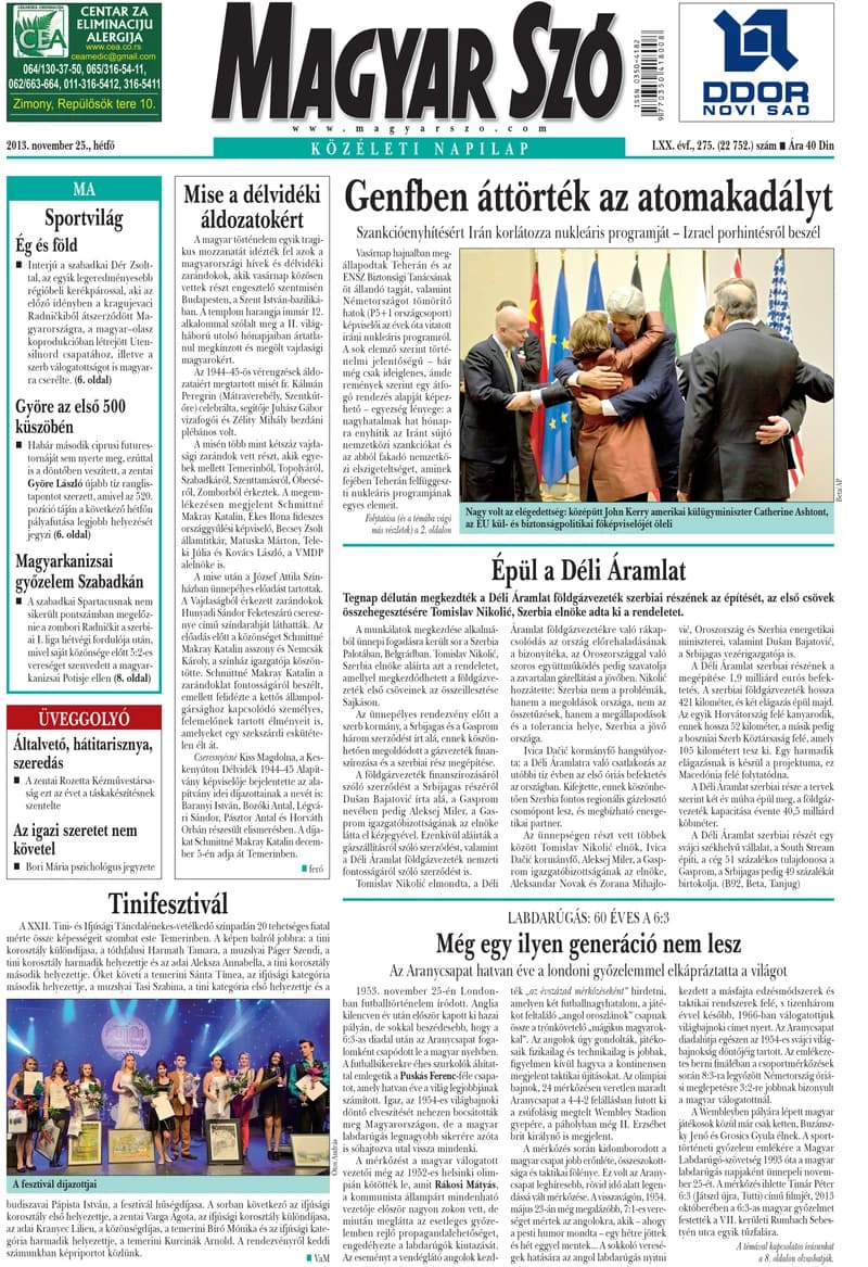 Magyar Szó, 70. évf. 2013. november 25. 275. sz. 1–16. oldal