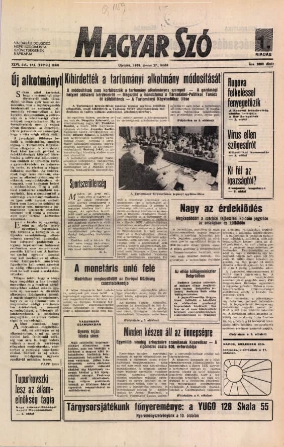 Magyar Szó, 46. évf. 1989. június 27. 173. sz. 1–20. oldal