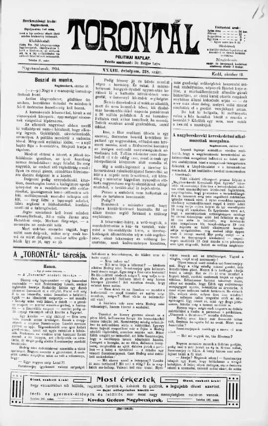 Torontál, 33. évf. 1904. október 18. 238. sz.