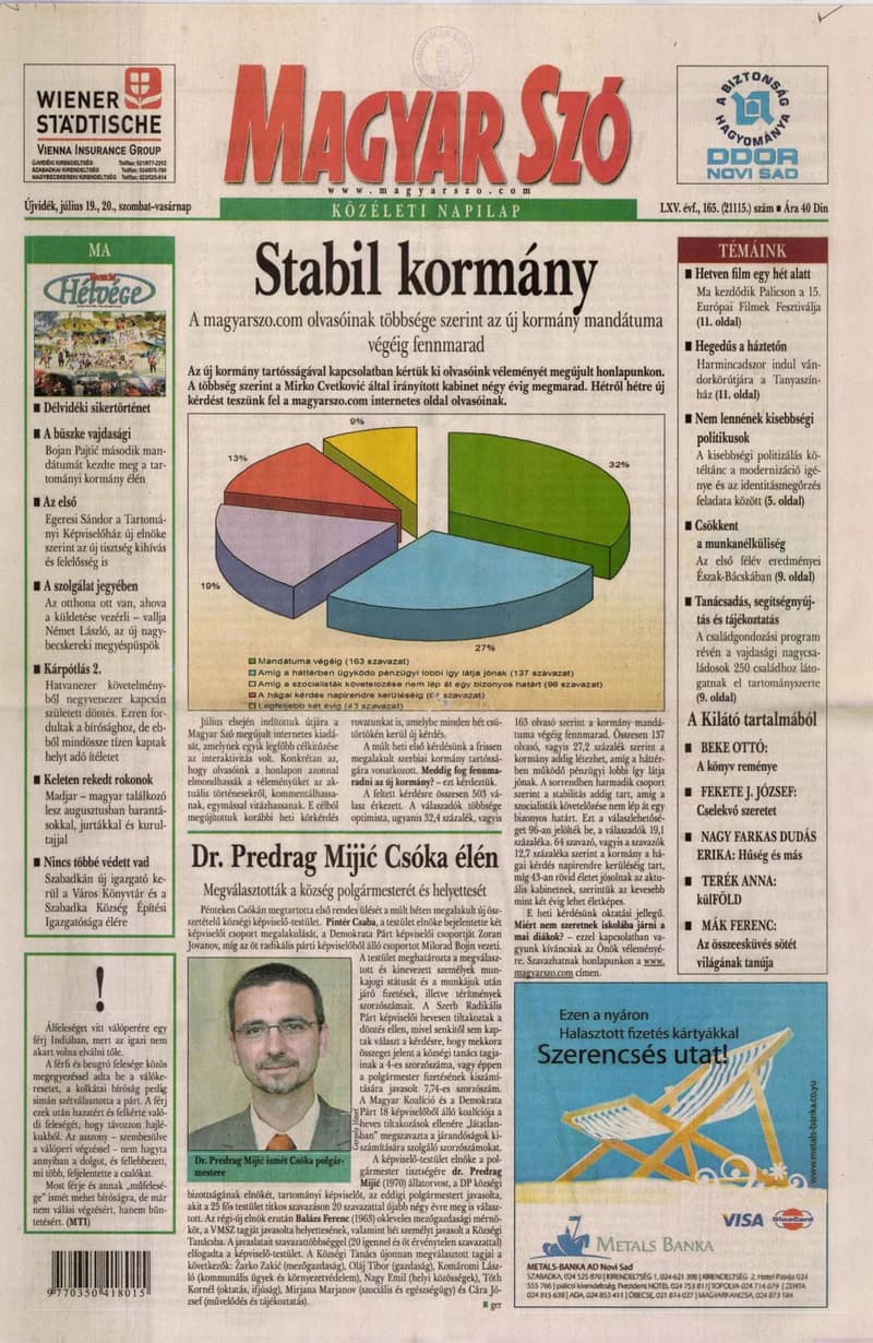 Magyar Szó, 65. évf. 2008. július 19. – 20. 165. sz. 1–28. oldal