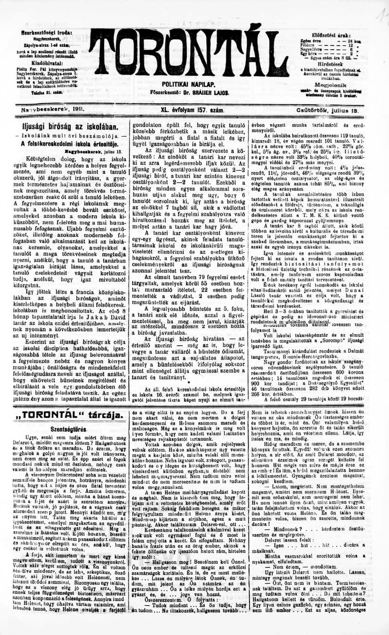Torontál, 40. évf. 1911. július 13. 157. sz.
