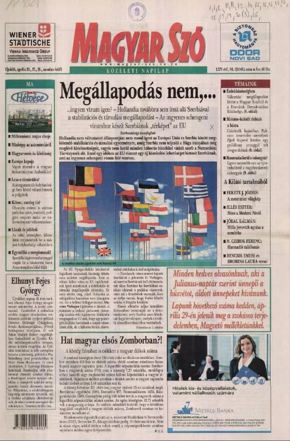 Magyar Szó, 65. évf. 2008. április 26. – 28. 96. sz. 1–28. oldal
