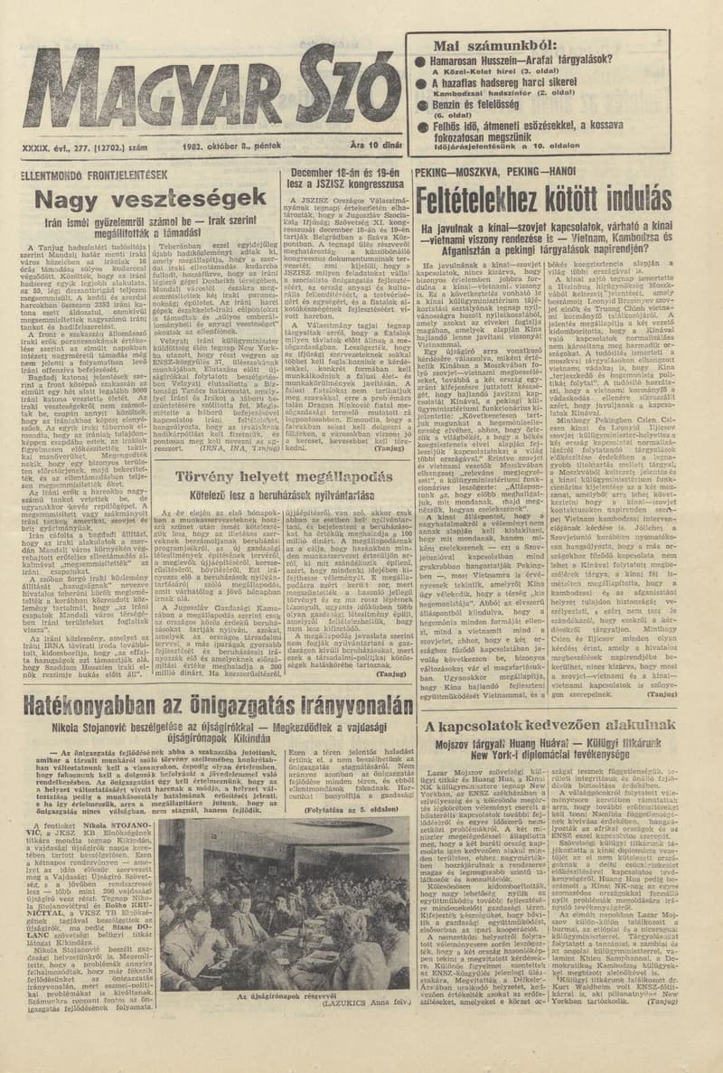 Magyar Szó, 39. évf. 1982. október 8. 277. sz. 1–20. oldal