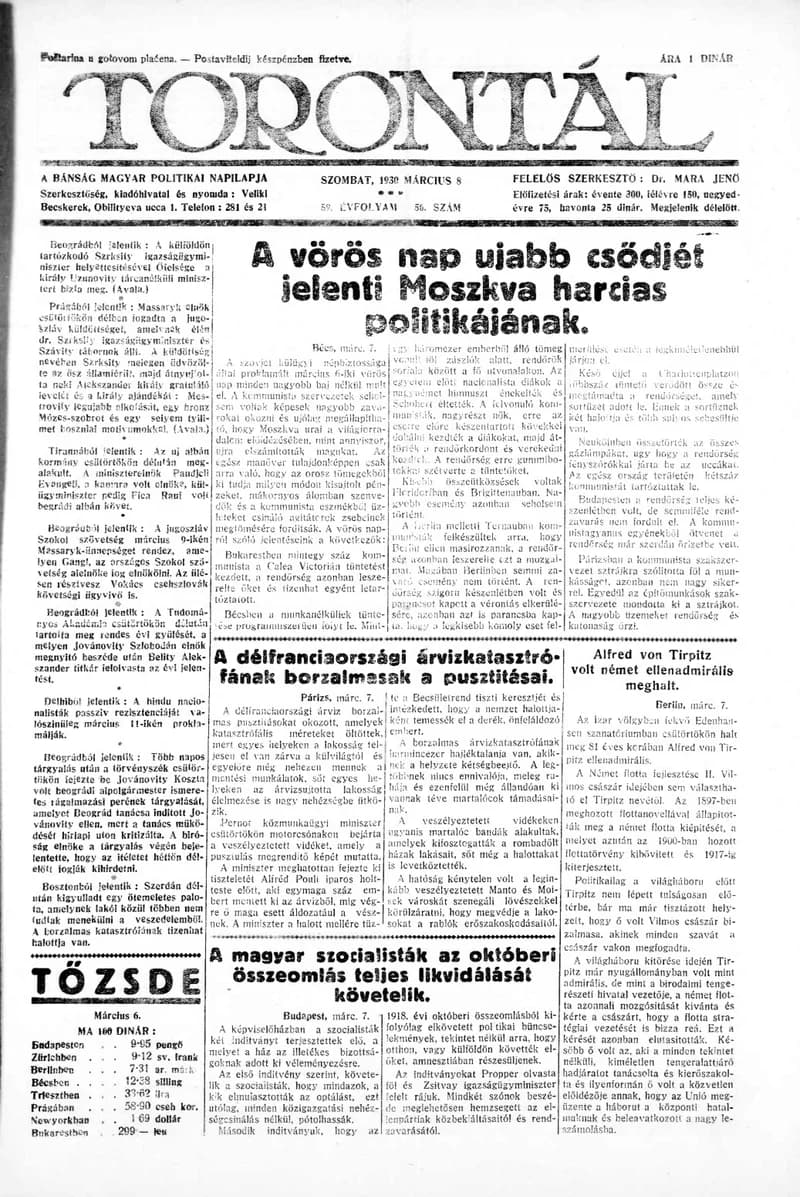 Torontál, 59. évf. 1930. március 8. 56. sz.