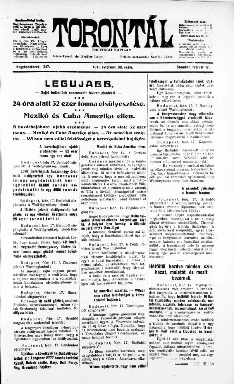Torontál, 46. évf. 1917. február 17. 39. sz.