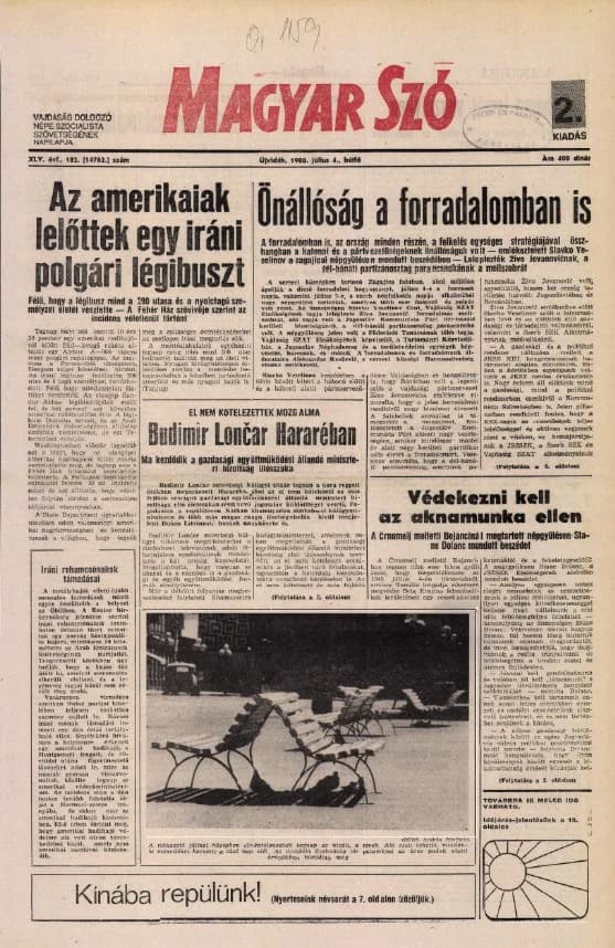 Magyar Szó, 45. évf. 1988. július 4. 182. sz. 1–20. oldal