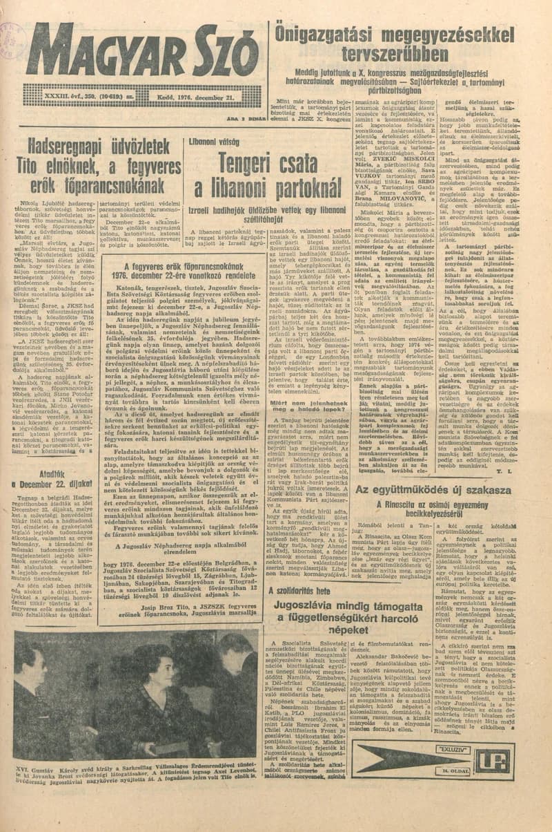 Magyar Szó, 33. évf. 1976. december 21. 350. sz. 1–20. oldal