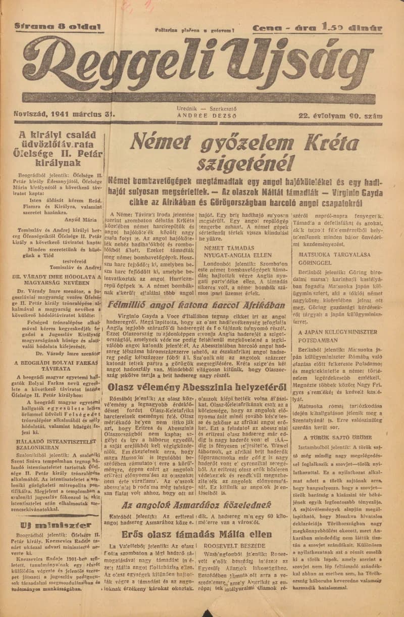 Reggeli Újság, 22. évf. 1941. március 31. 90. sz.