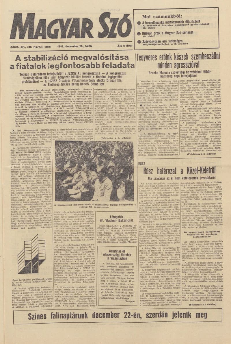 Magyar Szó, 39. évf. 1982. december 20. 348. sz. 1–8. oldal