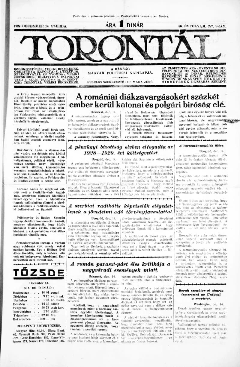 Torontál, 56. évf. 1927. december 14. 287. sz.