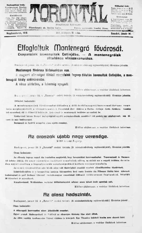 Torontál, 45. évf. 1916. január 15. 11. sz.