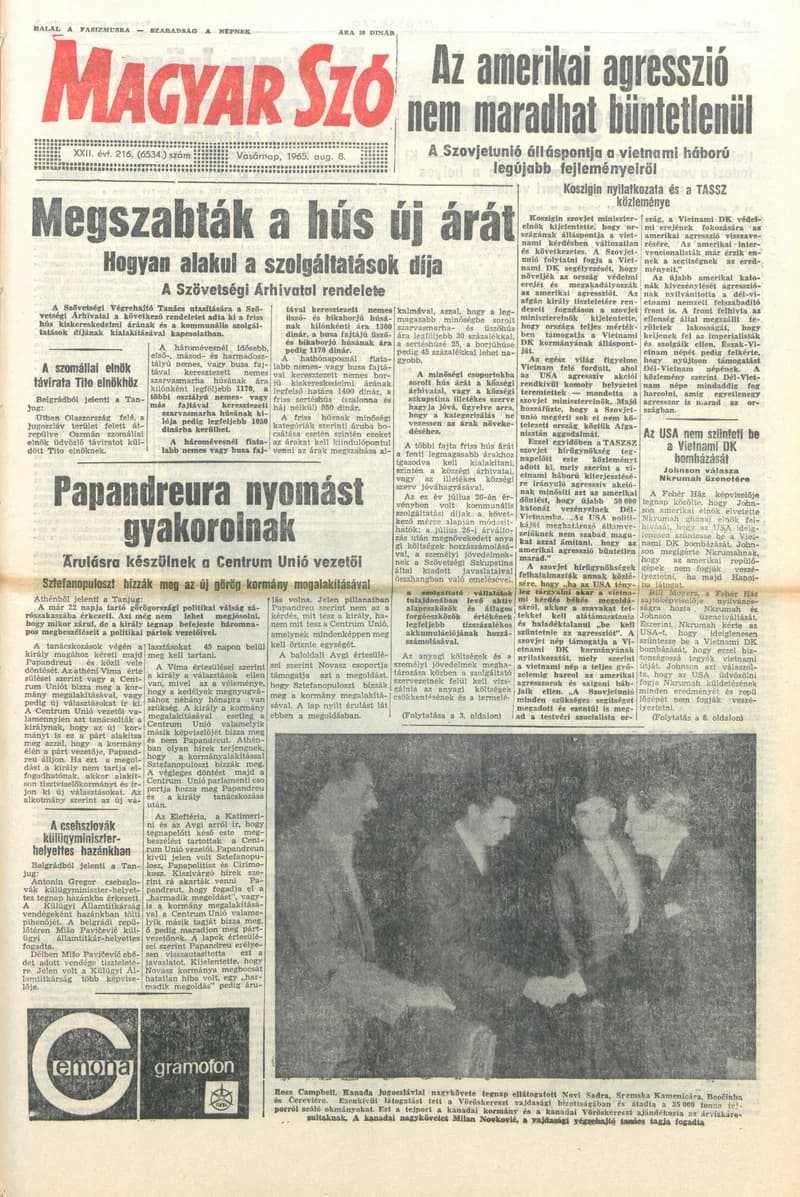 Magyar Szó, 22. évf. 1965. augusztus 8. 216. sz. 1–24. oldal