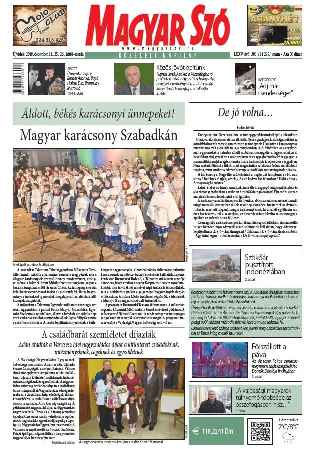 Magyar Szó, 75. évf. 2018. december 24. – 26. 300. sz. 1–44. oldal
