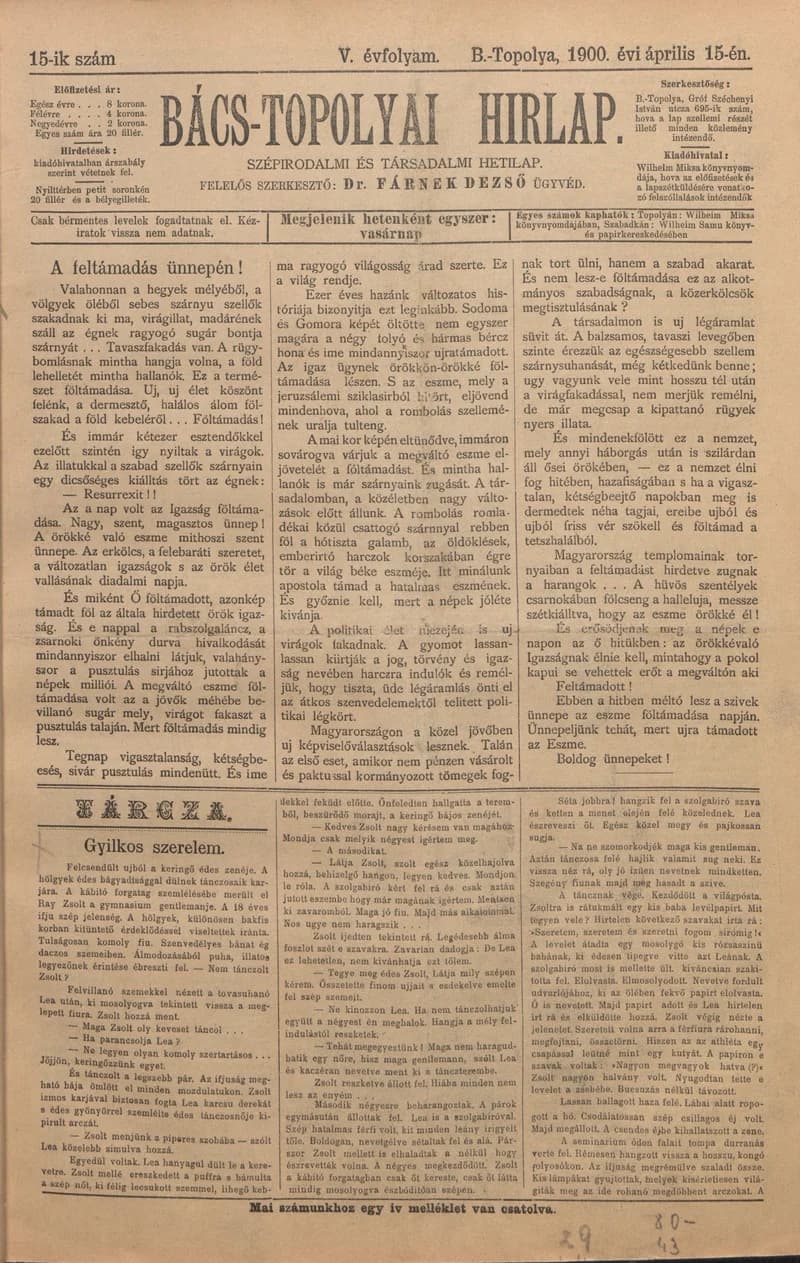 Bács-Topolyai Hirlap, 5. évf. 1900. április 15. 15. sz.