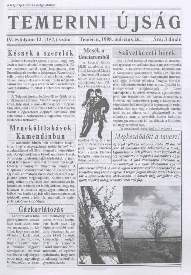 Temerini Újság, 4. évf. 1998. március 26. 12. sz.