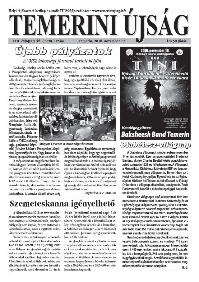 Temerini Újság, 22. évf. 2016. november 17. 46. sz.