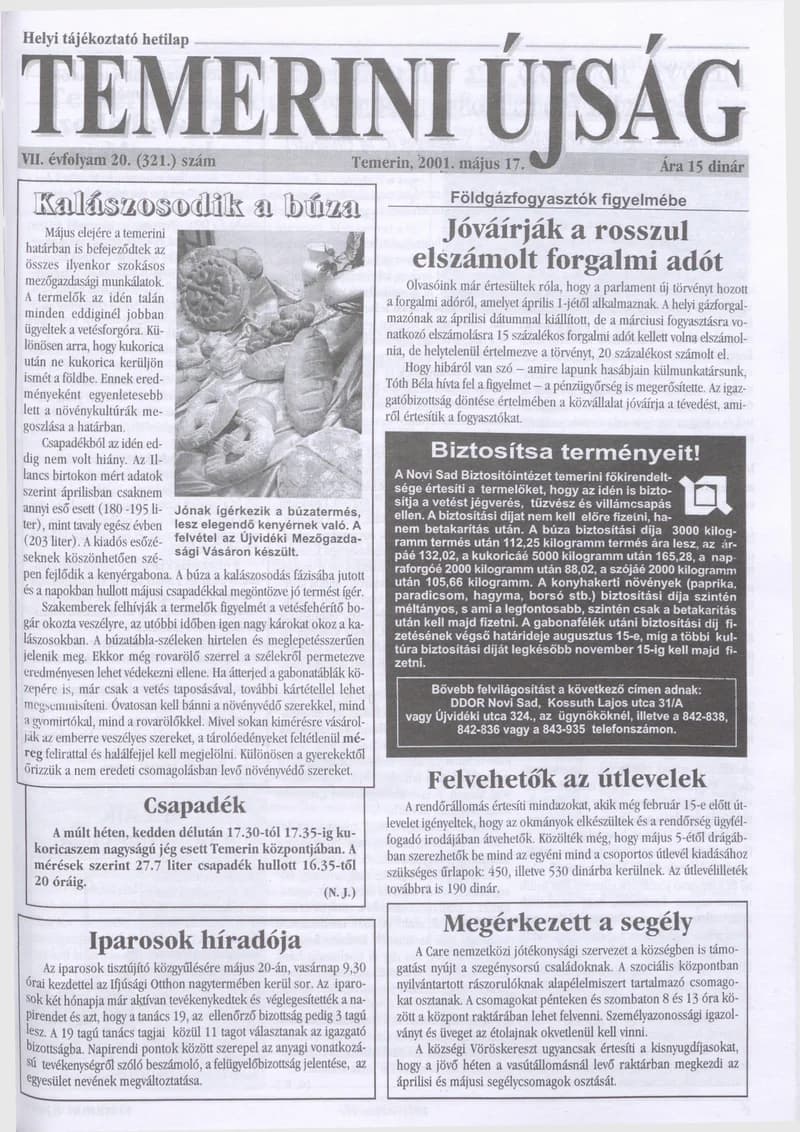 Temerini Újság, 7. évf. 2001. május 17. 20. sz.