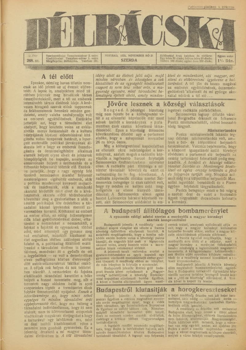 Délbácska, 4. évf. 1923. november 21. 268. sz.