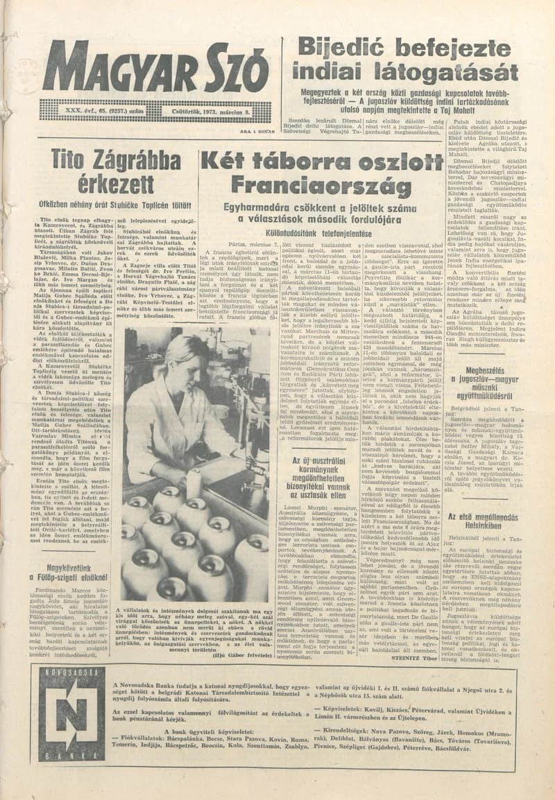 Magyar Szó, 30. évf. 1973. március 8. 65. sz. 1–16. oldal