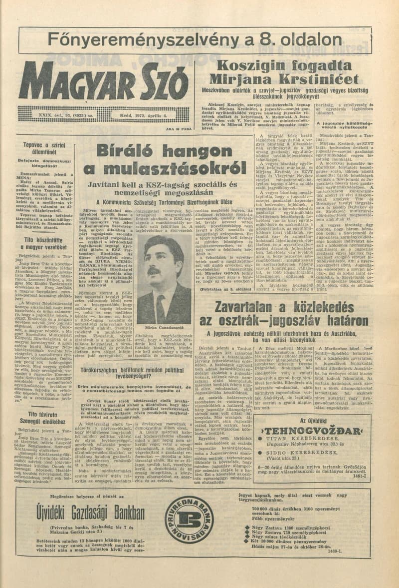 Magyar Szó, 29. évf. 1972. április 4. 93. sz. 1–16. oldal