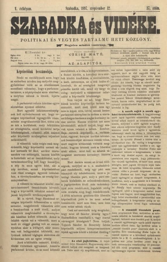 Szabadka és vidéke II, 5. évf. 1897. szeptember 12. 37. sz.