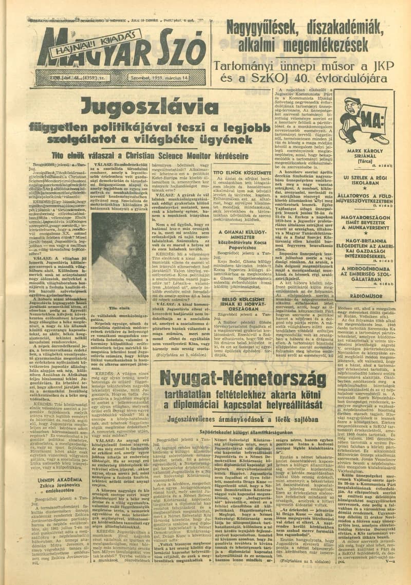 Magyar Szó, 16. évf. 1959. március 14. 61. sz. 1–18. oldal
