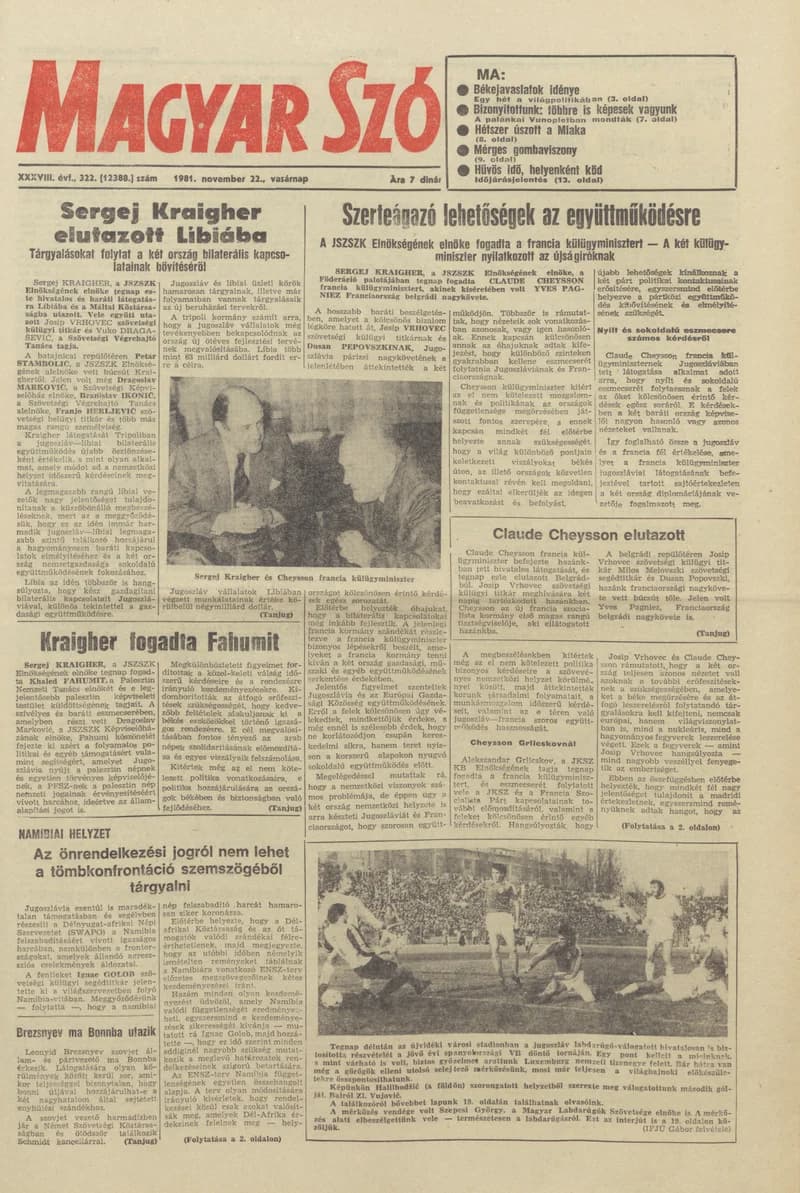Magyar Szó, 38. évf. 1981. november 22. 322. sz.