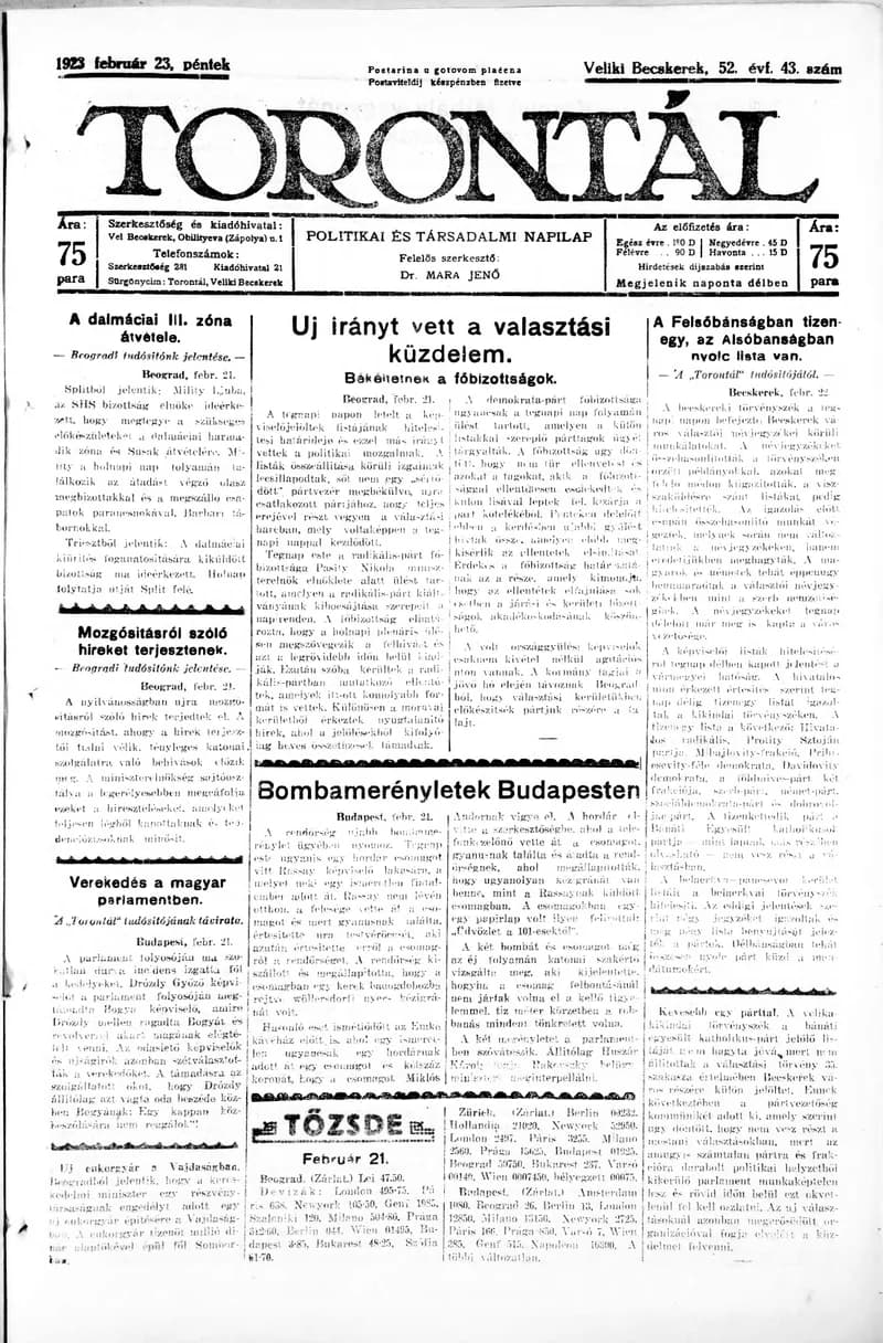 Torontál, 52. évf. 1923. február 23. 43. sz.