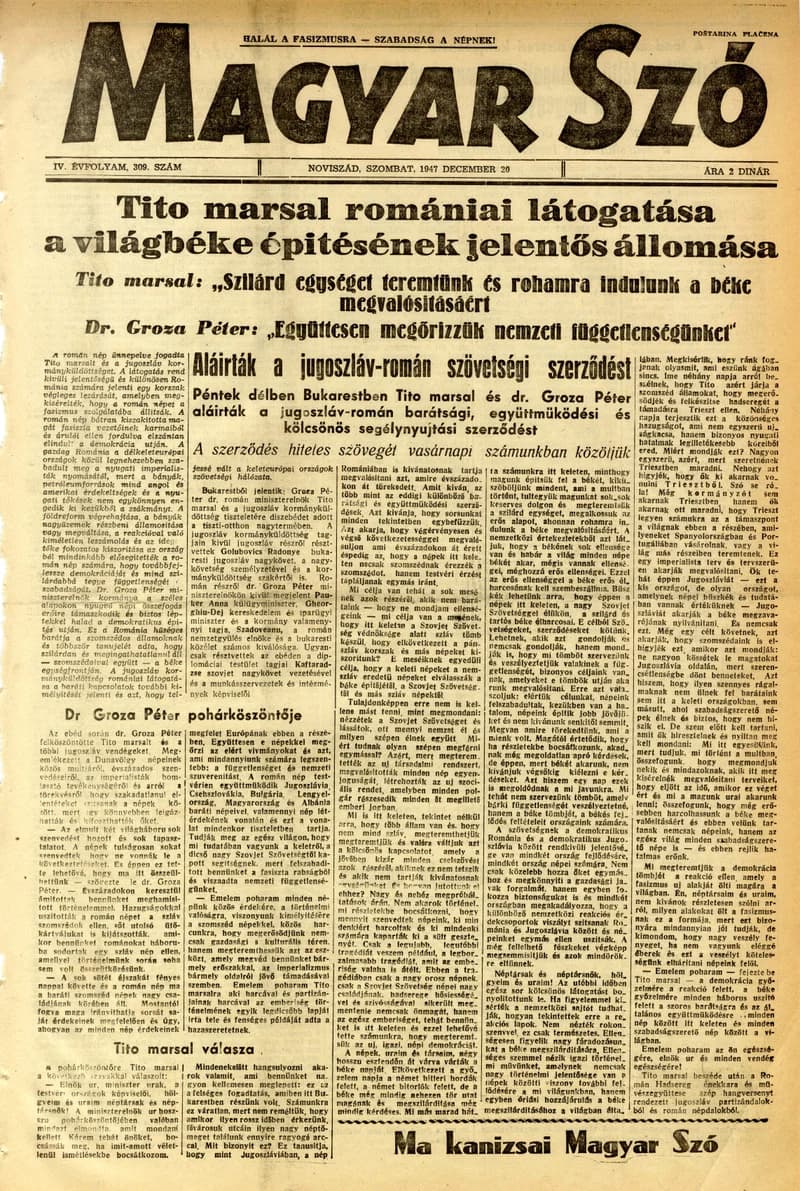 Magyar Szó, 4. évf. 1947. december 20. 309. sz. 1–8. oldal