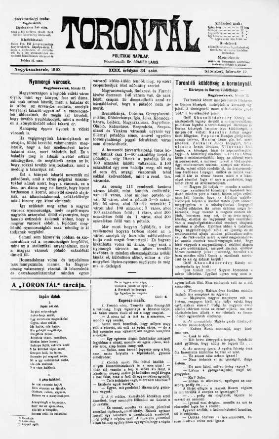 Torontál, 39. évf. 1910. február 12. 34. sz.