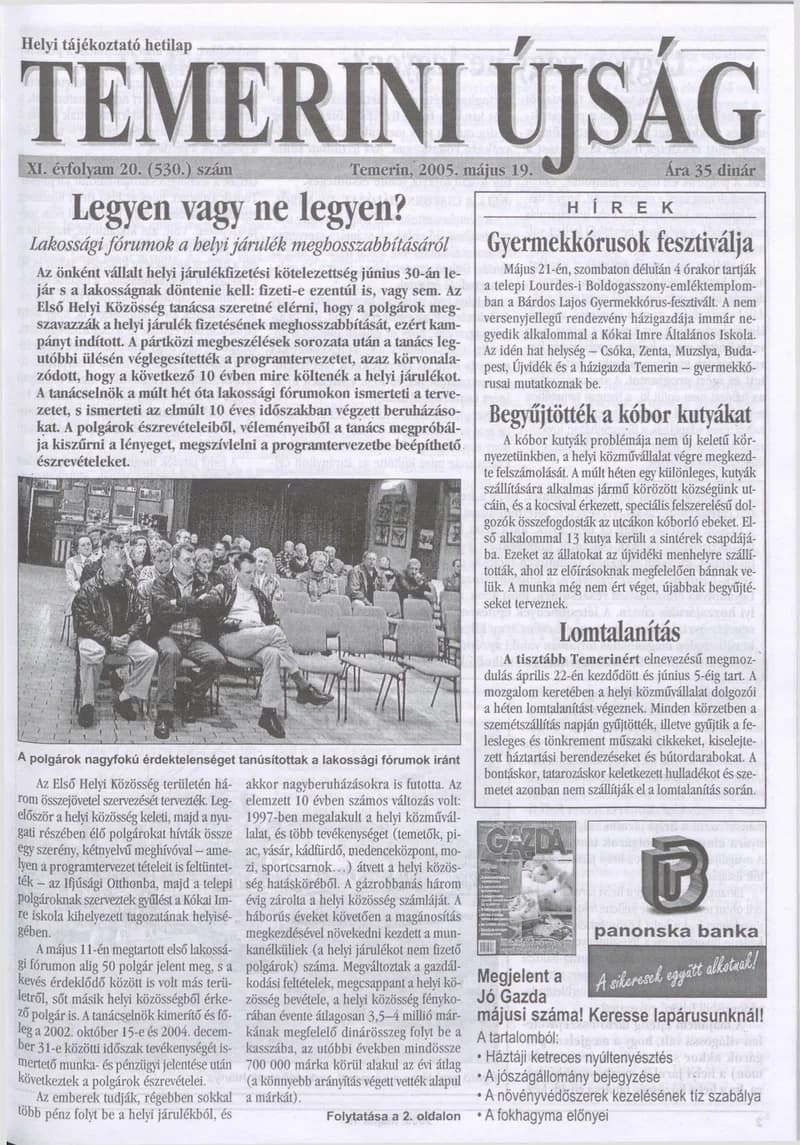 Temerini Újság, 11. évf. 2005. május 19. 20. sz.