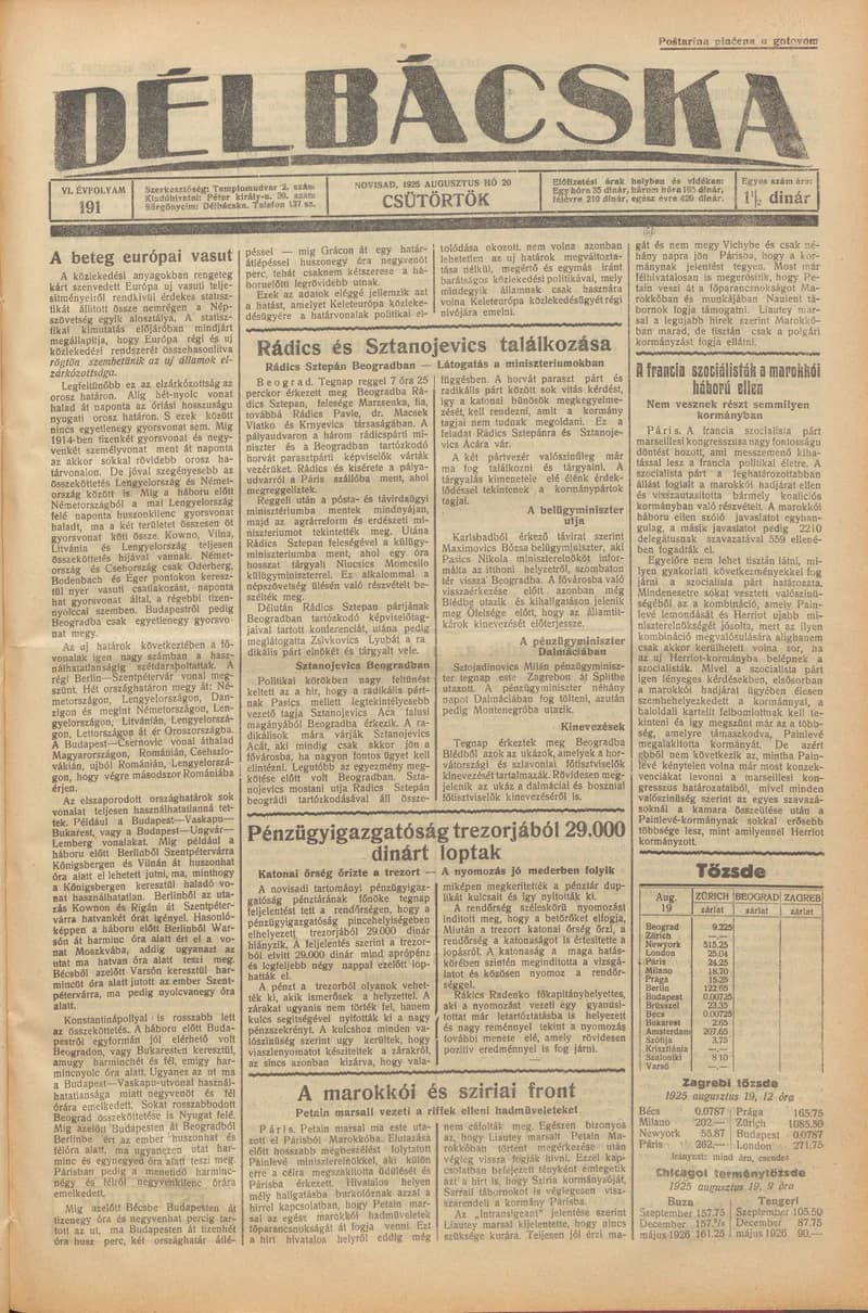 Délbácska, 6. évf. 1925. augusztus 20. 191. sz.
