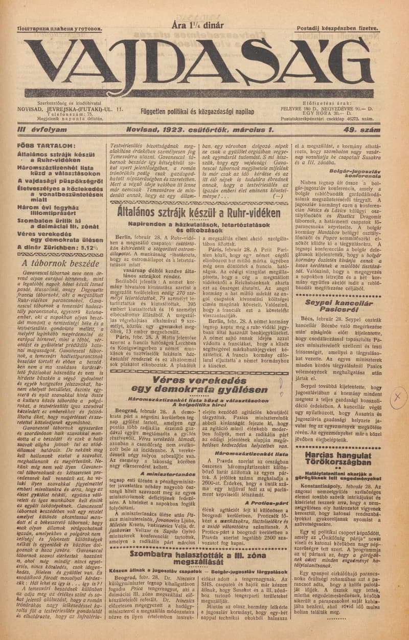 Vajdaság, 3. évf. 1923. március 1. 49. sz.